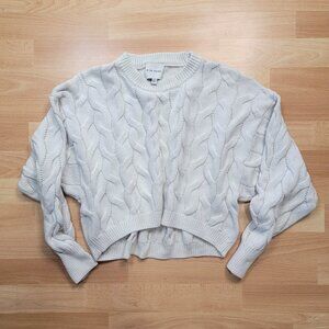 Pink Rose Juniors' Off-White Cable-Knit Cropped Crewneck Sweater | Size: Small